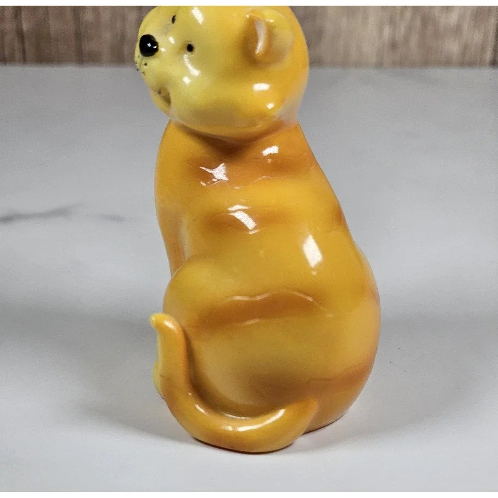 Vintage Ceramic Cat Card Holder Orange Desk Organizer Cute Feline Decor